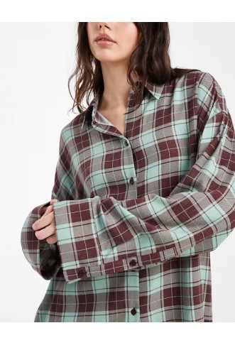 ASOS DESIGN oversized shirt in green brushed check