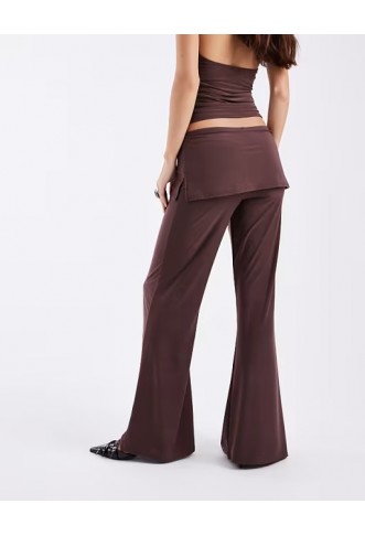 COLLUSION slinky skirt trouser co-ord in deep chocolate