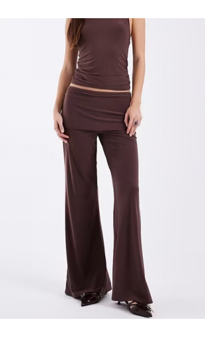 COLLUSION slinky skirt trouser co-ord in deep chocolate