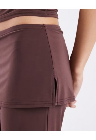 COLLUSION slinky skirt trouser co-ord in deep chocolate