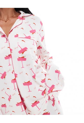 Loungeable jersey pyjama revere top and wide leg pants set