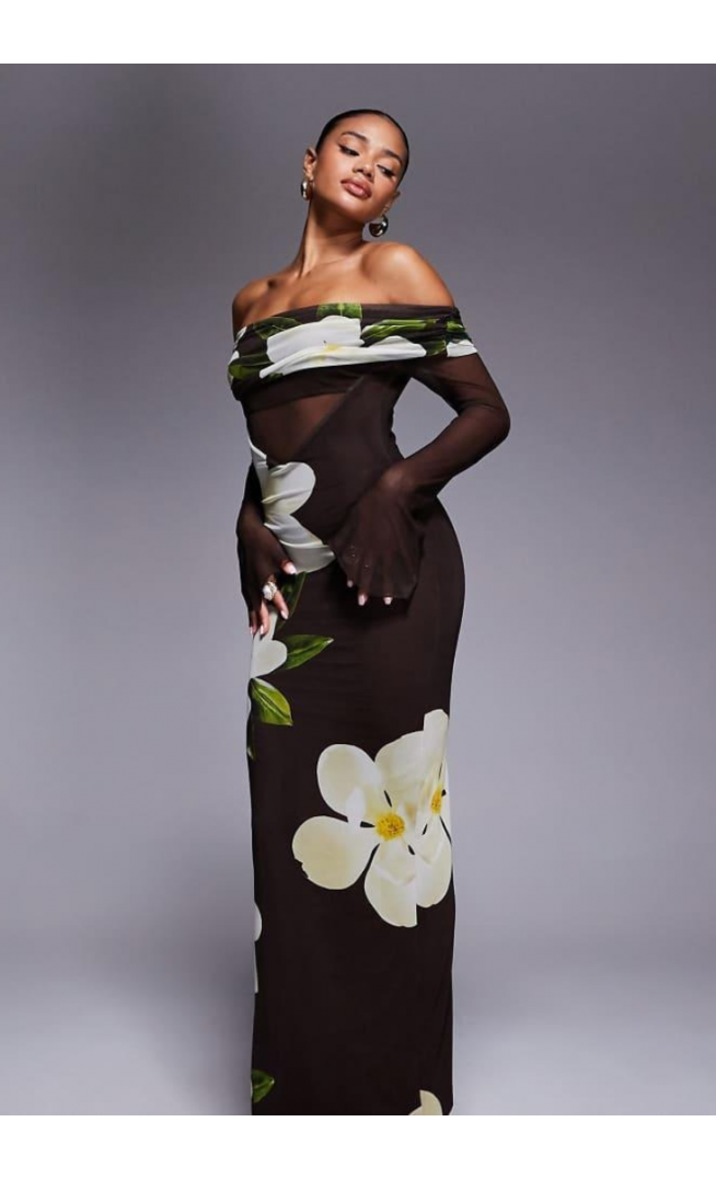 Kaiia exclusive double layered slinky mesh maxi dress