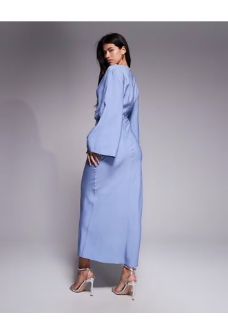 ASOS DESIGN long sleeve tucked waist bias maxi dress