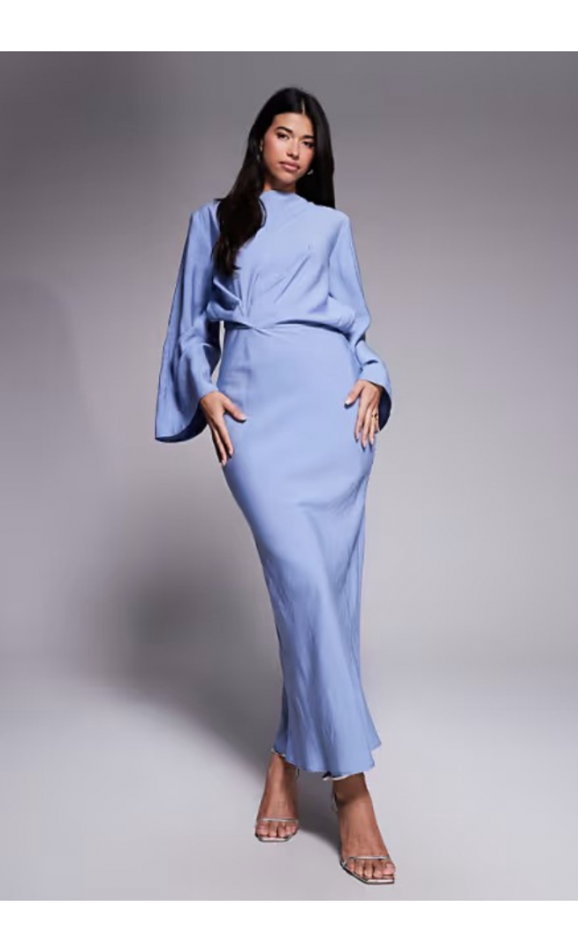 ASOS DESIGN long sleeve tucked waist bias maxi dress