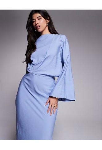 ASOS DESIGN long sleeve tucked waist bias maxi dress
