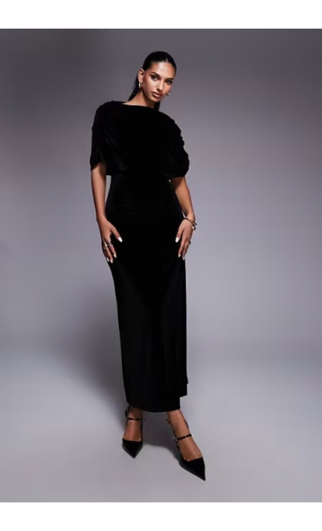ASOS DESIGN velvet cape maxi dress in black