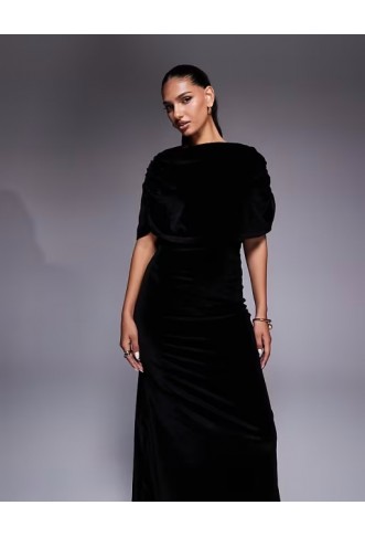 ASOS DESIGN velvet cape maxi dress in black