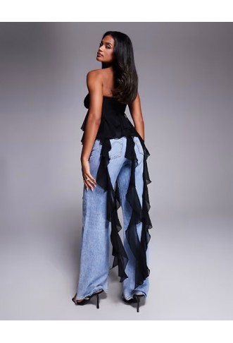 ASOS LUXE exaggerated waterfall ruffle top in black