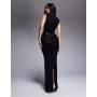 Wanderdoll Eman sleeveless slash neck satin drape waist