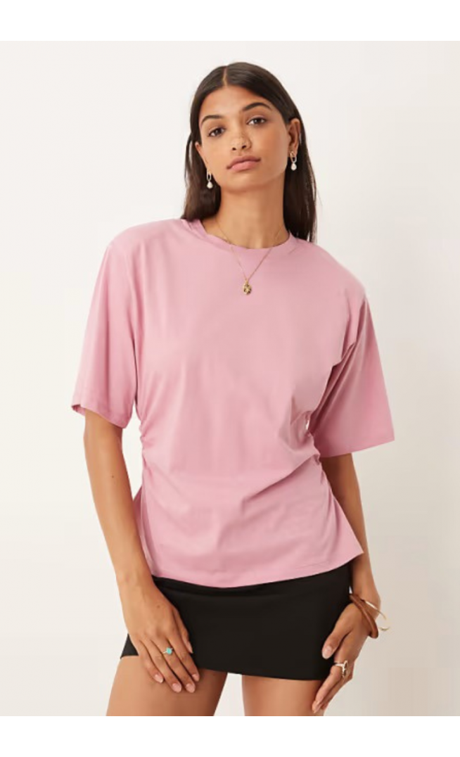 ASOS DESIGN shoulder pad cinched tee in dusky pink