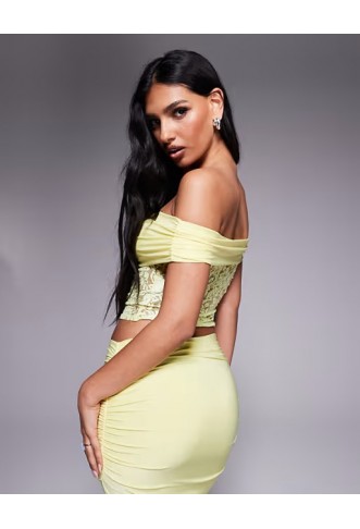 Missyempire slinky deep bardot lace top co-ord