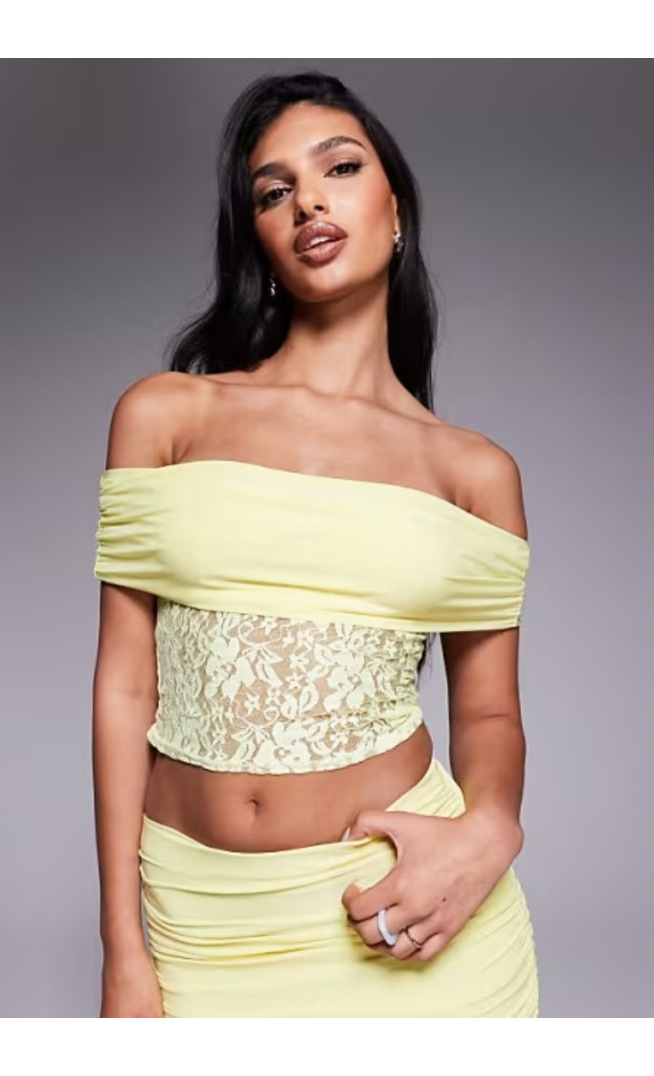 Missyempire slinky deep bardot lace top co-ord