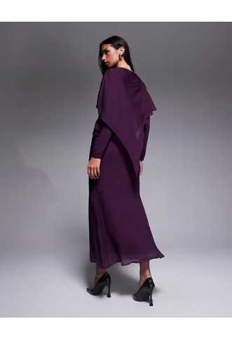 ASOS DESIGN long sleeve asymmetric cape overlay maxi dress