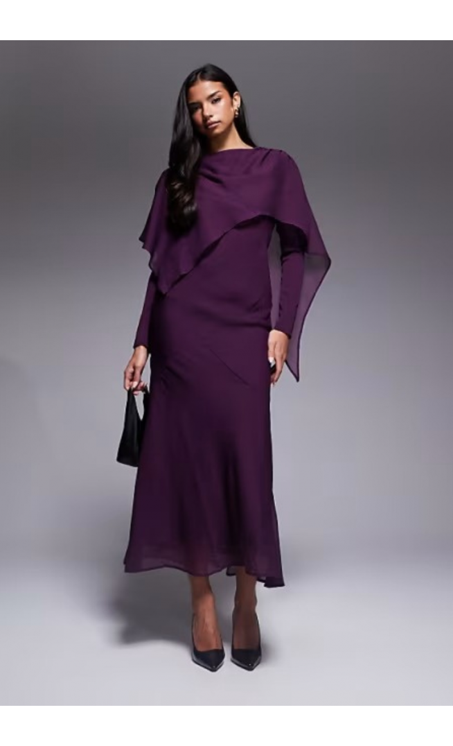 ASOS DESIGN long sleeve asymmetric cape overlay maxi dress