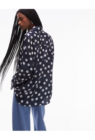 ASOS DESIGN satin wide cuff shirt in polka dot