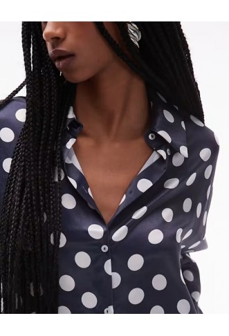 ASOS DESIGN satin wide cuff shirt in polka dot