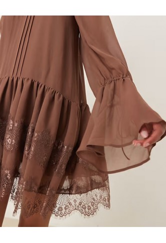 ASOS DESIGN long sleeve sweetheart neckline frilly mini dress