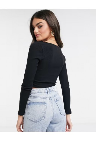 ASOS DESIGN rib fitted corset top with ultra wide neck