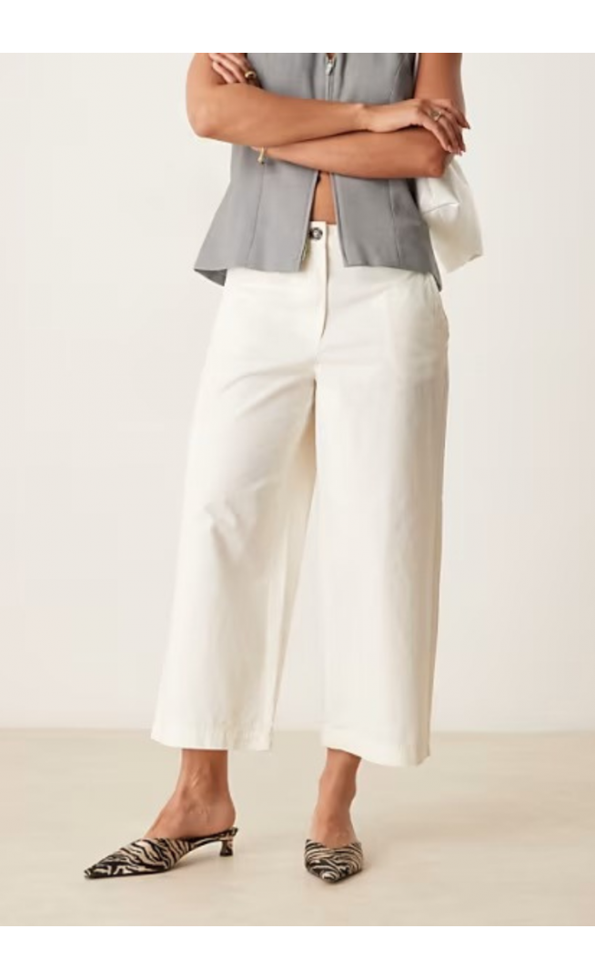 JDY cropped wide leg trouser in white