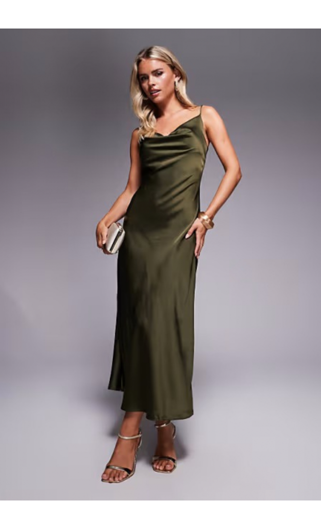 New Look Petite satin cowl neck midi dress