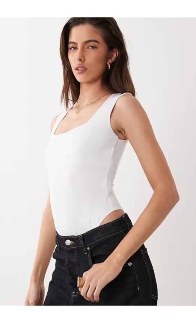 New Look square neck bodysuit in white