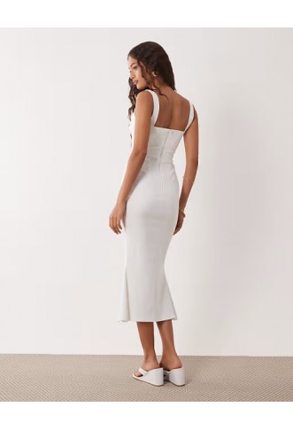 Vesper Petite bengaline sleeveless square neck fishtail midi dress