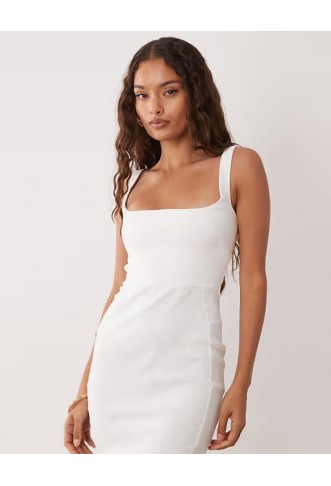 Vesper Petite bengaline sleeveless square neck fishtail midi dress