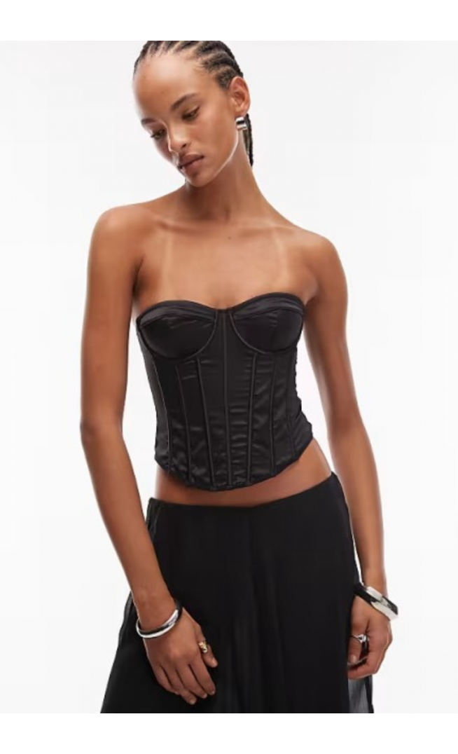 ASOS DESIGN satin cupped corset top with boning in black