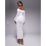 Missyempire mesh insert bardot maxi dress in white