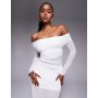Missyempire mesh insert bardot maxi dress in white