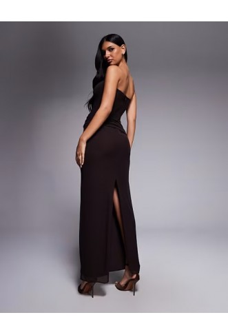 Forever New bandeau draped detail maxi dress in chocolate