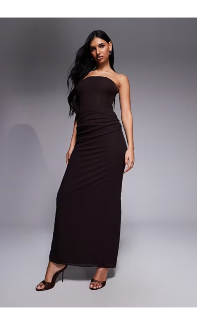 Forever New bandeau draped detail maxi dress in chocolate