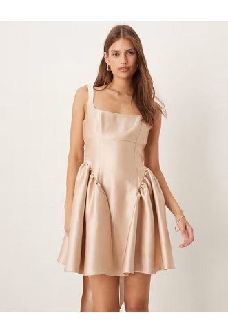 Six Stories drop hem bow back mini dress