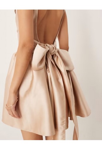 Six Stories drop hem bow back mini dress