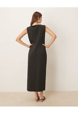 Mango boat neck sleeveless midi dress with slit in charcoal