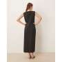 Mango boat neck sleeveless midi dress with slit in charcoal