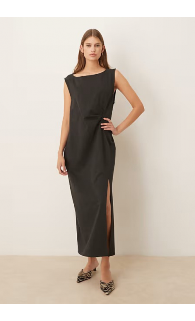 Mango boat neck sleeveless midi dress with slit in charcoal