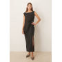 Mango boat neck sleeveless midi dress with slit in charcoal