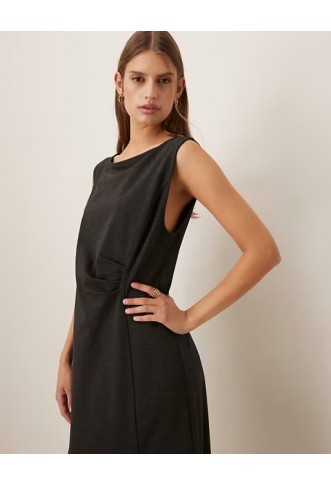 Mango boat neck sleeveless midi dress with slit in charcoal
