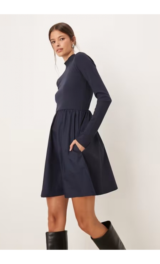 Threadbare long sleeve hybrid mini dress in navy