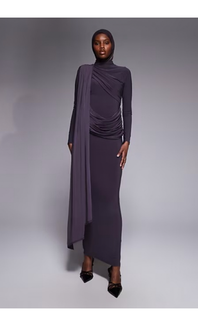 ASOS DESIGN long sleeve slinky draped maxi dress