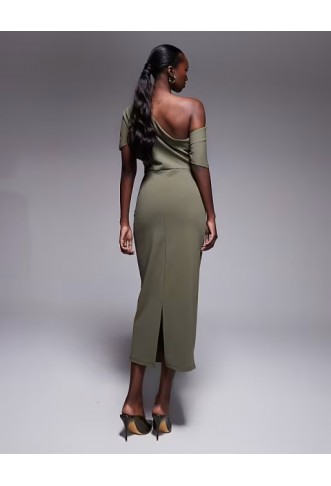 ASOS DESIGN pleated shoulder pencil midi dress