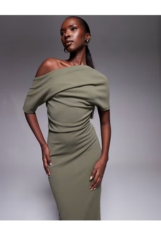 ASOS DESIGN pleated shoulder pencil midi dress