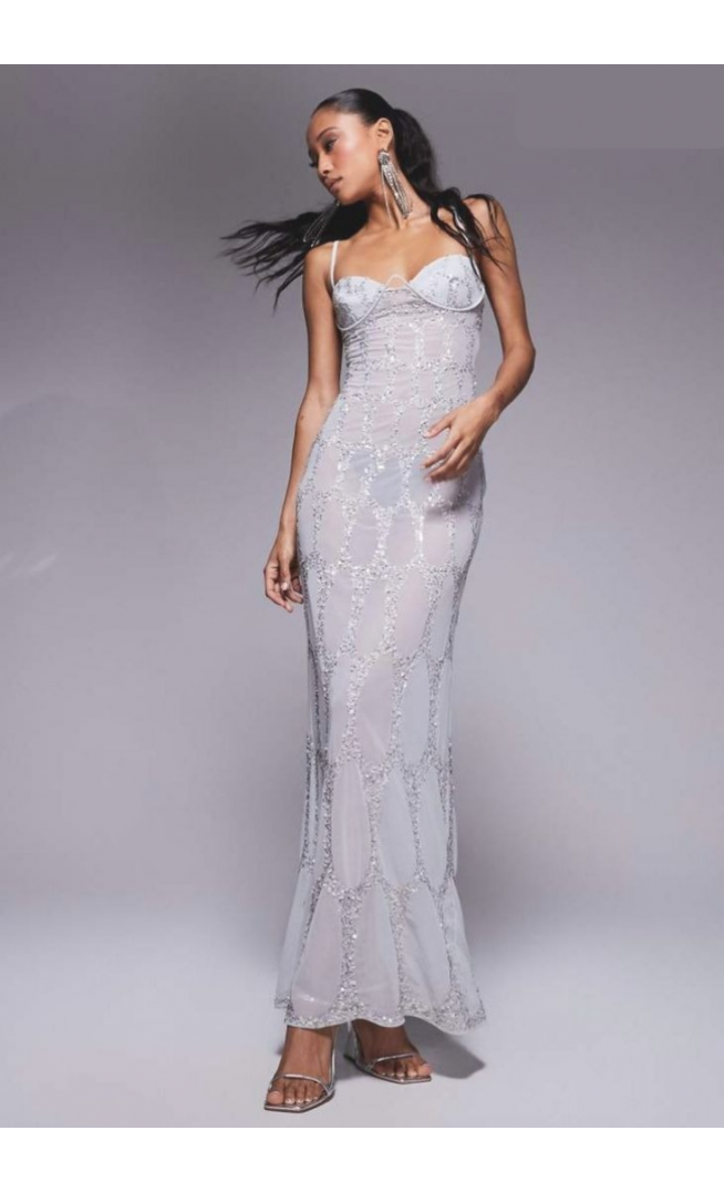 ASOS DESIGN all over embellished cupped maxi dress