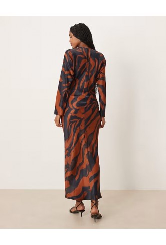 ASOS DESIGN balloon sleeve crew neck satin slip maxi dress