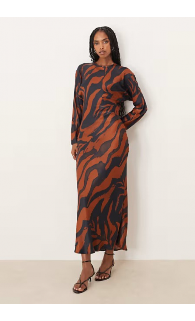 ASOS DESIGN balloon sleeve crew neck satin slip maxi dress