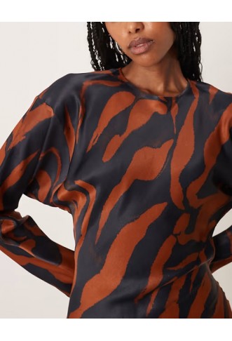 ASOS DESIGN balloon sleeve crew neck satin slip maxi dress