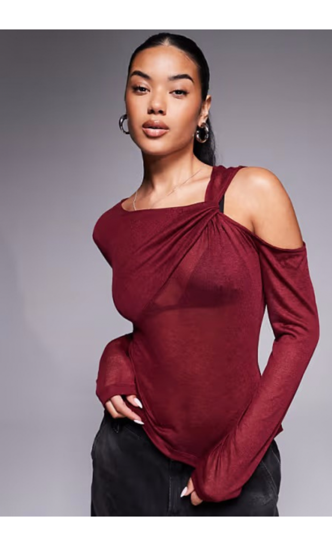 ASOS DESIGN knit-look semi sheer long sleeve top