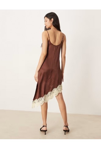 ASOS DESIGN brown lace bodice cami asymmetric satin mini dress