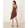 ASOS DESIGN brown lace bodice cami asymmetric satin mini dress